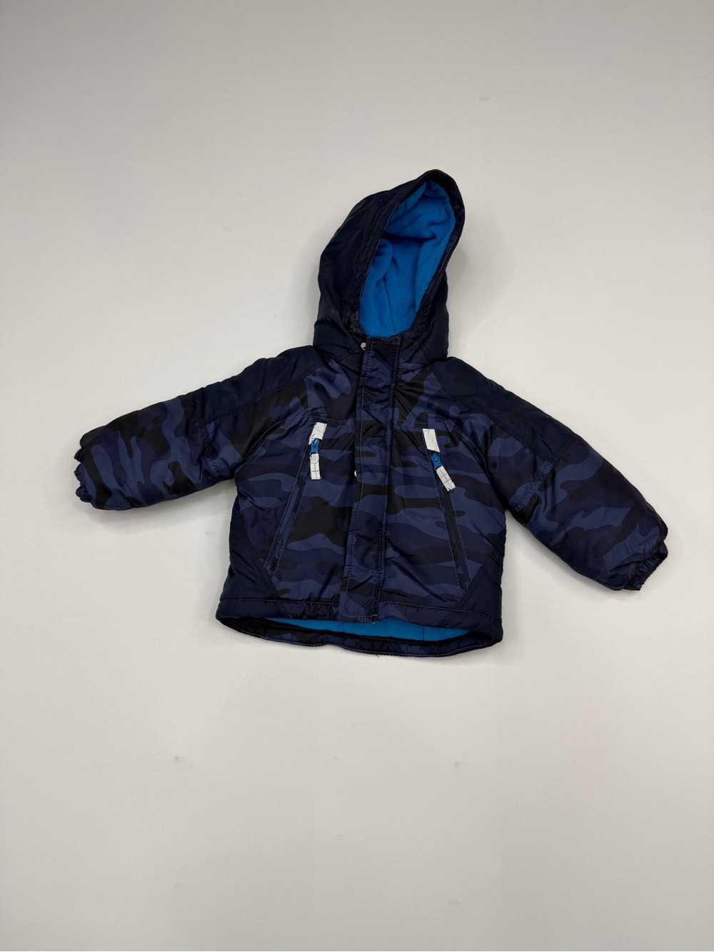 Carter's Toddler Boy Camo Puffer Jacket 24 Months Hooded Blue Fleece Lined